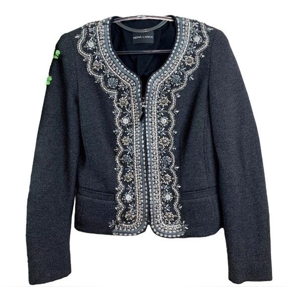 Rena Lange Virgin Wool Embroidered Metallic Sequined Beaded Jacket Size US 6 - Picture 1 of 9